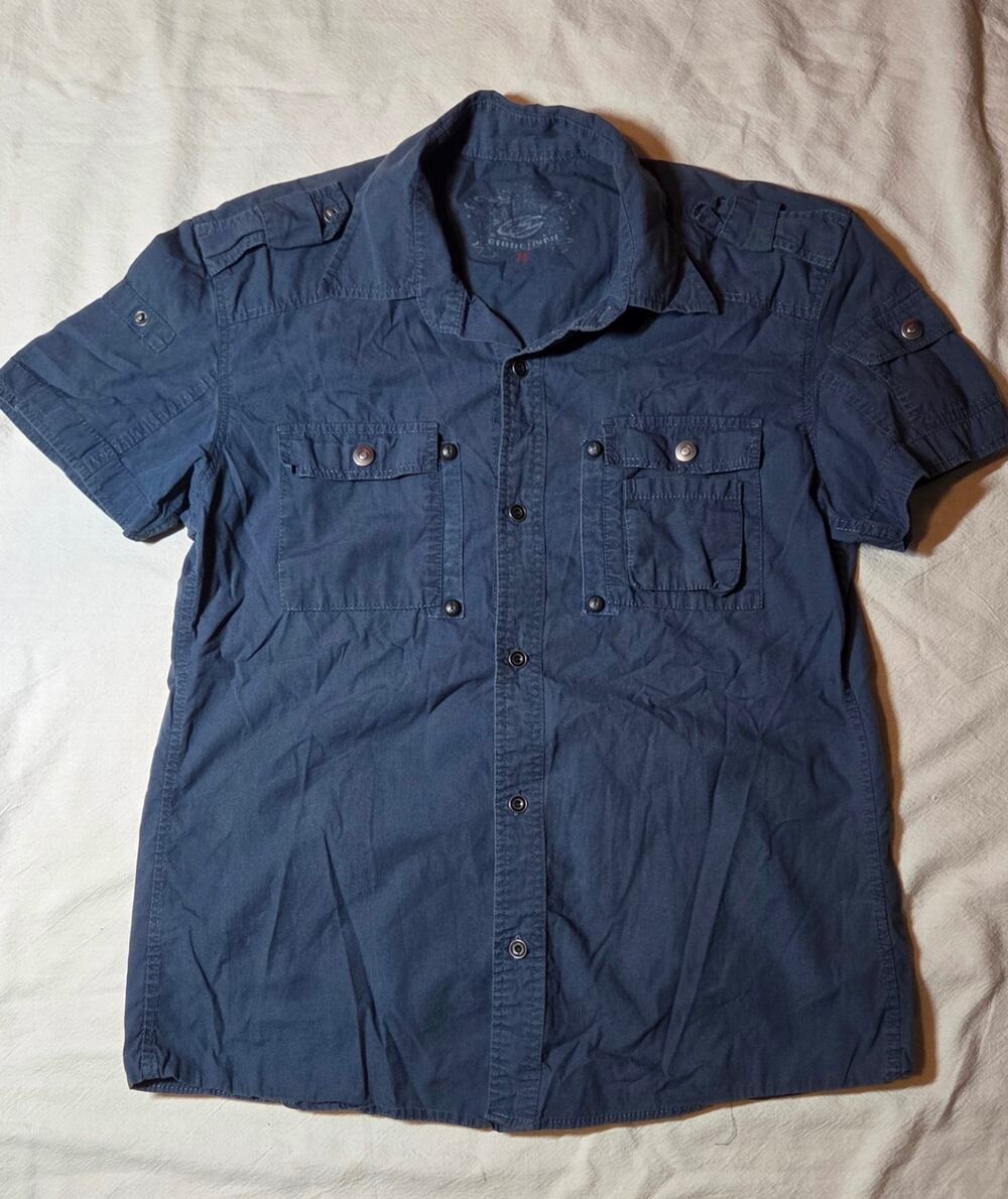Giorginni Men's Med Short Sleeve Button Down Military Tactical Shirt Navy Blue